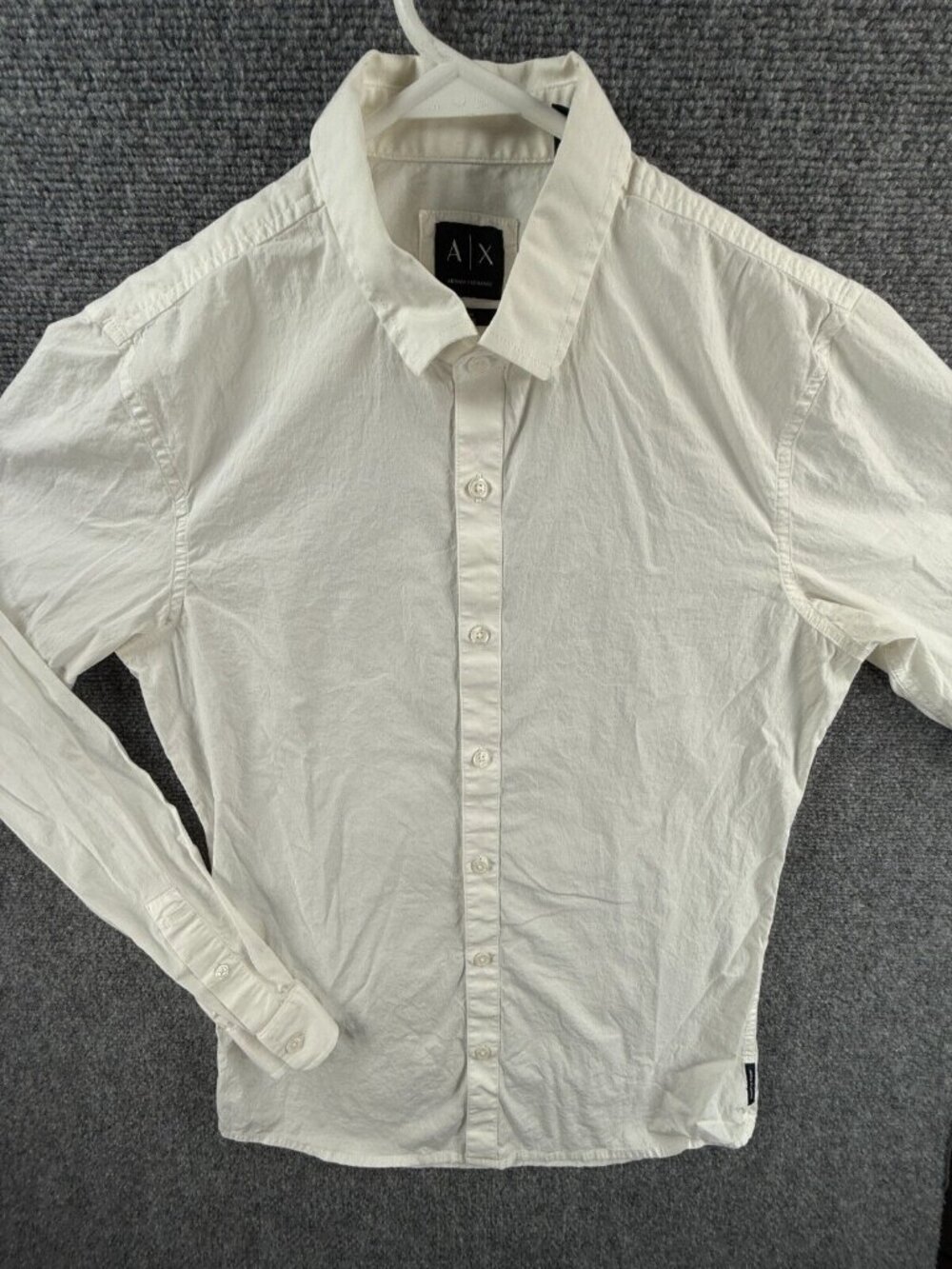 Armani Exchange Ivory Long Sleeve Button Up Shirt Men Slim Small Woven Adult